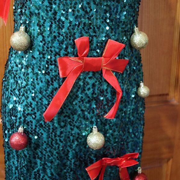 Forever 21 Festive Green Sequin Dress with Red Bows Holiday Christmas Small - Picture 3 of 12
